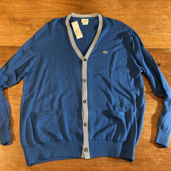 LACOSTE, New With Tags Cardigan Blue With White Edge, Men's Or Women, Size 8/3XL - Picture 1 of 12